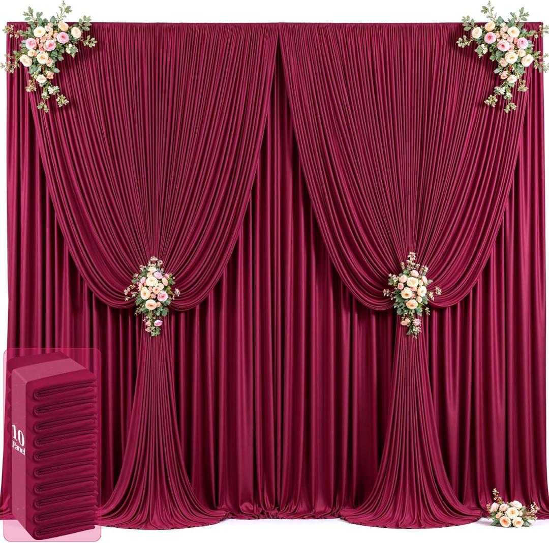 50ft x 12ft Burgundy Backdrop Curtains Wrinkle Free Backdrop Curtain for Wedding Parties Maroon Fabric Backdrops Drapes Back Drop Cloth Bridal Shower Stage Curtains Wedding Decorations for Reception (50FTx12FT (W5'xH12', 10 Panels))