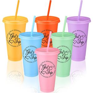 CHENGU 6 Set Girls Trip Gifts Favors Weekend Gifts 2026 for Girls Women Trip Cup with Lid Straw 24oz Plastic Tumbler Travel Friendship Cup for Friend Bachelorette Vacation Party (Colorful)