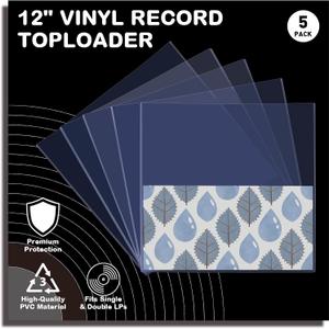 5PCS 12-Inch Vinyl Record Toploader - 7mm Rigid PVC Hard Outer Sleeves, Crystal Clear Plastic Protectors for LP Album Storage & Display, Compatible with Inner Sleeves