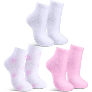 Tarpop 3 Pairs Aloe Socks Women Valentines Day Moisturizing Spa Socks for Dry Cracked Heel Feet Infused Gel Sleeping Fuzzy Lotion Gift for Women Men Softening Dry Feet(Pink, White)