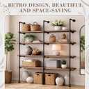 Cinnvoice 3 Pcs 5 Tier Industrial Iron Pipe Shelving Wall Mount Vintage Retro Ceiling Hung Shelf DIY Open Bookshelf Ladder Shelves for Office Living Room, 77" Tall 14" Deep (No Wood Planks Included)
