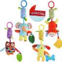 Toys for 0 3 6 9 to 12 Months, Soft Hanging Crinkle Squeaky Sensory Learning Toy Infant Newborn Stroller Car Seat Crib Travel Activity Plush Animal Wind Chime with Teether for Boys Girls