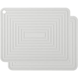 Silicone Trivets, Pads for Hot Dishes, Pots and Pans, Multipurpose Heat Resistant Mats for Kitchen Counter, Flexible Hot Pads for Kitchen, Durable Silicone Hot Mat Set 2 (Light Grey) (A01: Rectangular-teal)