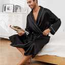 Vulcanodon Mens Satin Robe Lightweight,Men's Luxurious Silk Kimono Bathrobe (Black)