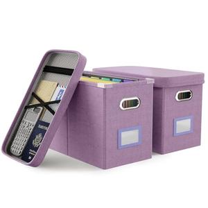 Oterri File Organizer With Lid, Hanging Filing Box With Mesh Pocket, Document Organizer for Letter Files, Portable Storage for Office & Home (2 PCS, Taro Purple)
