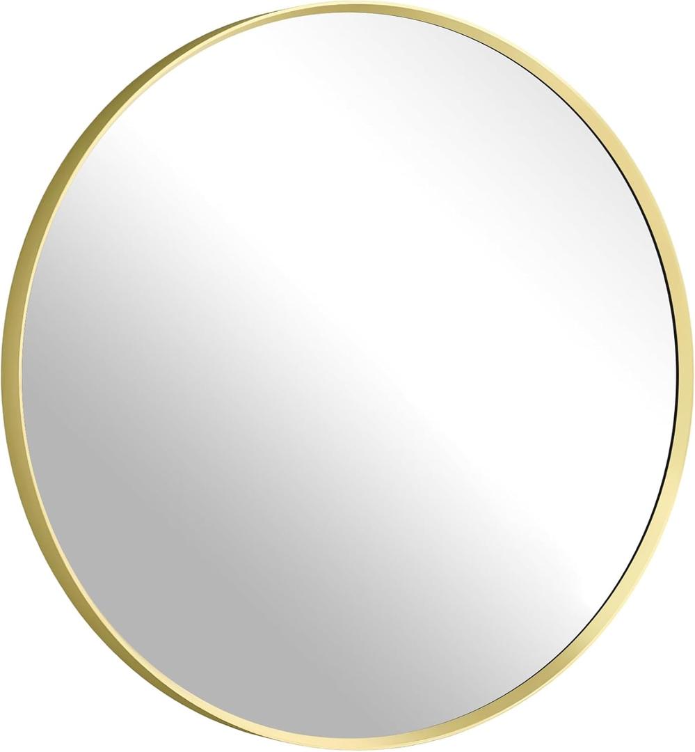 Round Gold Mirror 18 inch, Brushed Matte Gold Metal Framed Circle Wall Mirror for Bathroom Vanity,Living Room,Entryway,Hallway,Home Decor