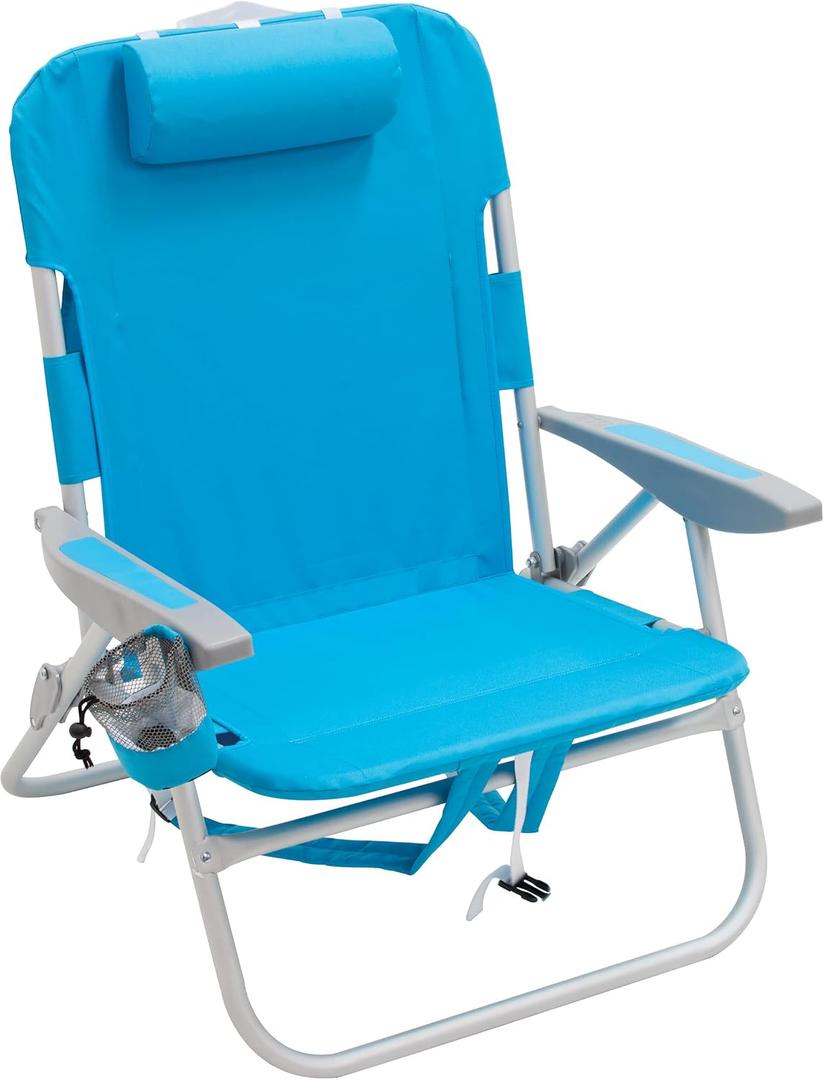Rio Beach 2-Pack Wide Big Boy 4-Position Backpack Beach Chair with Pillow, Arms, and Storage Pouch, Lightweight Outdoor Portable Camping Chair with Carry Straps, Supports up to 300 lbs., Blue/Red