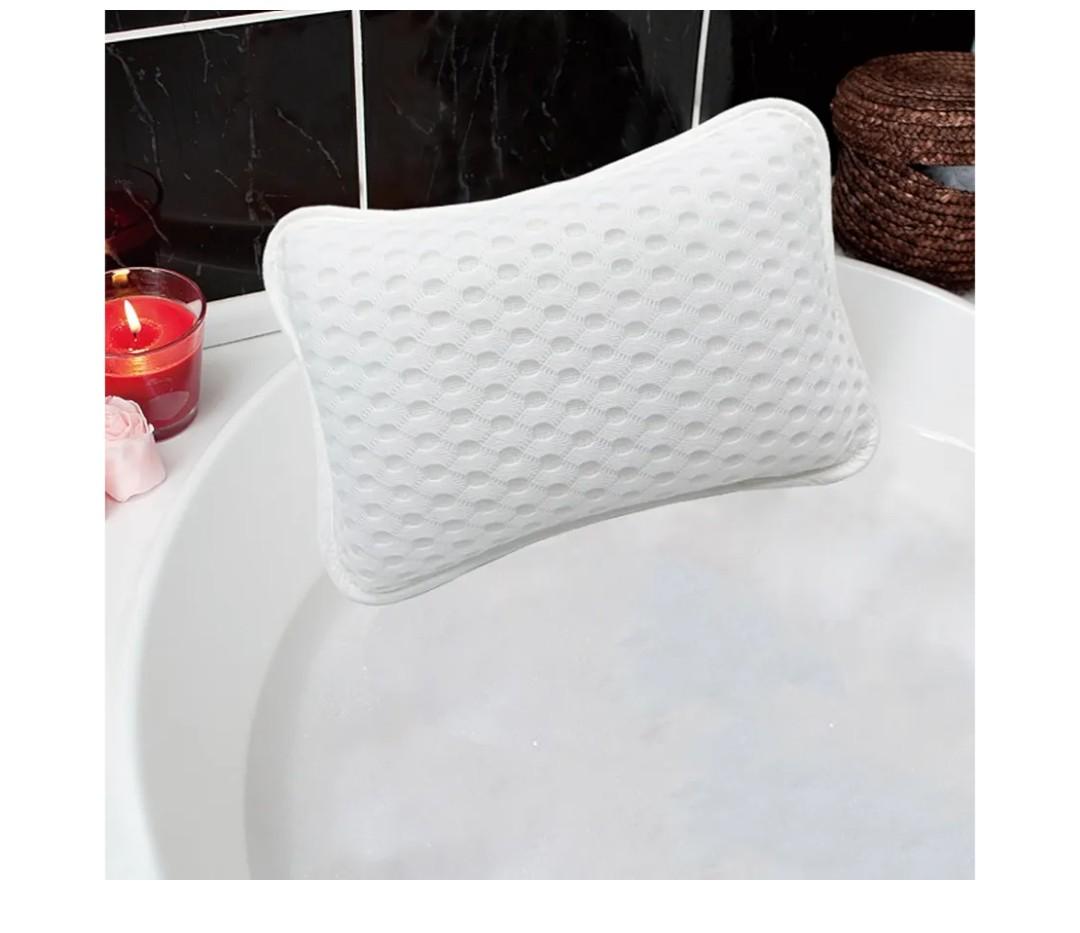 Bath Biss Spa Foam Bath Pillow | Suction Cup | Bathtub | Head and Neck Support | Relaxing Cushion | White