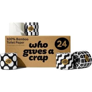Who Gives A Crap 100% Bamboo Toilet Paper, 24 Rolls, 3 Ply, 330 Sheets, Long, Strong & Soft Toilet Tissue, Sustainable, Biodegradable, Renewable, Tree Free Bathroom Tissue Made with Bamboo Fibers