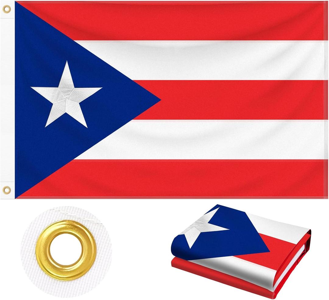 Puerto Rico Flag 3x5 FT Outdoor, Heavy Duty 210D Polyester Fabric | Embroidered Star and Four Rows Stitching Fly Ends with 2 Brass Grommets | Commonwealth of Puerto Rican Flag for Wall Indoor Home