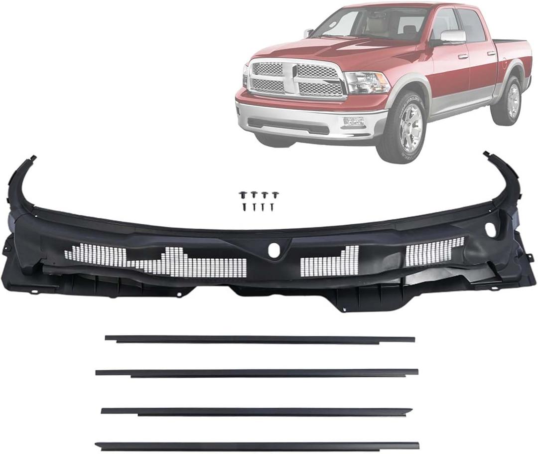 Windshield Wiper Cowl Panel Grille w/Window Trim Molding Compatible with Dodge Ram 1500 2500 3500 2009-2018,1500 Classic 2019-2024 Cowl Top Panel Replace 55112305AD 55112305AB 55112305AC