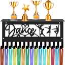 CREATCABIN Dance Medal Hanger Display with Shelf Trophy Medal Holder Sports Rack Frame Iron Wall Mount Medal Hangers Organizer for Hanging Over 70 Medals Badges Ballet Dancing Medalist 11.8 x 5.1Inch