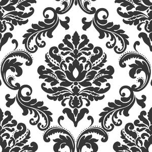 NuWallpaper Ariel Black and White Damask Peel and Stick Wallpaper, Removable Wallpaper, 20.5 in x 18 ft