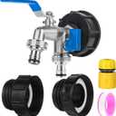 275-330 Gallon IBC Tote Adapter with Blue Handle, 3-Size Threads (2.44", 2" Fine, 2" Coarse), 1/2" NPT Inlet  3/4" GHT Dual Outlet Hose Faucet