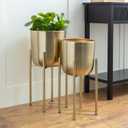 CosmoLiving by Cosmopolitan Metal Indoor Outdoor Planter Dome Large Planter Pot with Removable Stand, Set of 2 Planters 19", 22"H, Gold