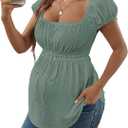 MakeMeChic Women's White Maternity Shirt Clothes Square Neck Short Sleeve Cute Flowy Summer Blouse Tops (Green) Small 