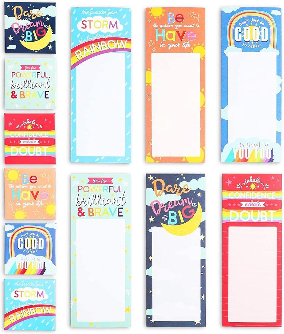 Paper Junkie 6 Refrigerator Magnetic to-Do Notepad with 6 Inspirational Magnets (12 Pieces) - Refrigerator Notepads for Grocery List