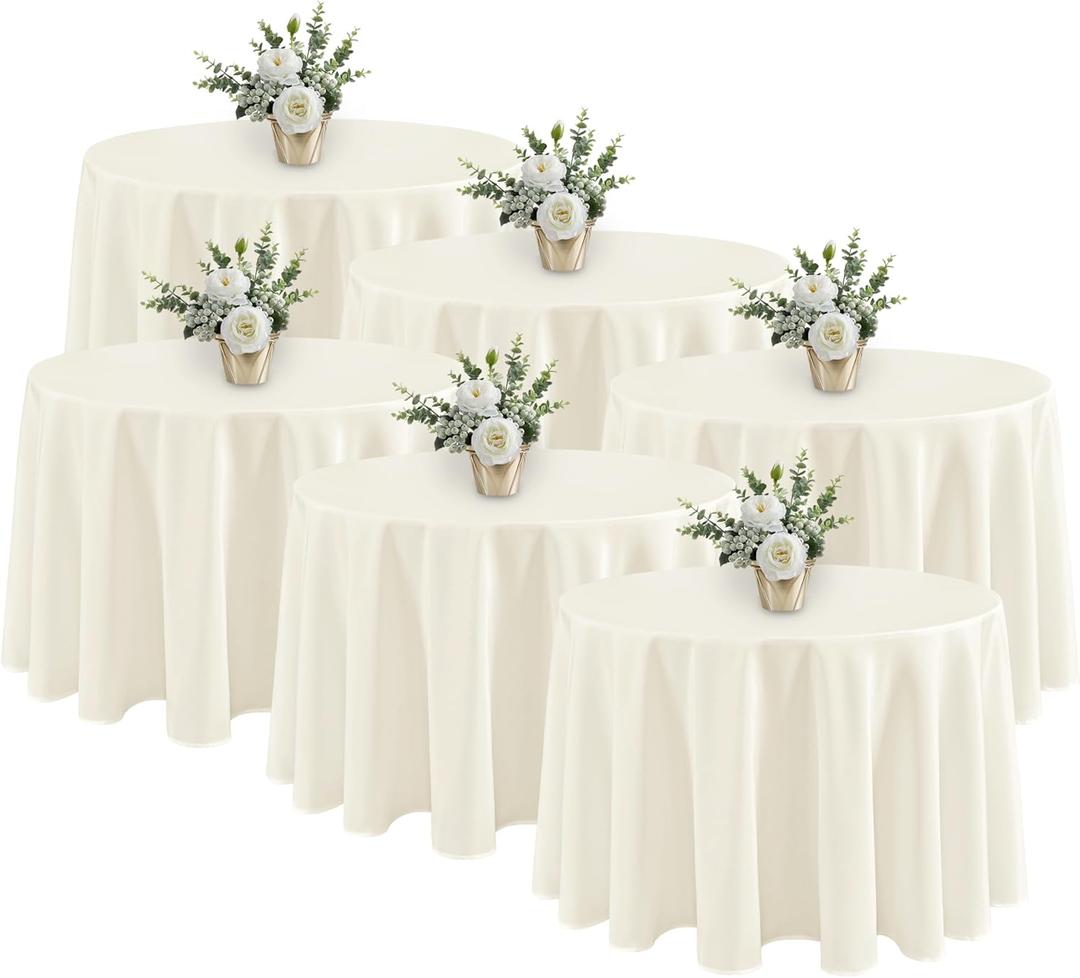 Fitable 6 Pack Ivory Round Tablecloths - 120 Inches in Diameter - Stain Resistant and Washable Table Clothes, Polyester Fabric Table Covers for Wedding, Party, Banquet, Formal Events
