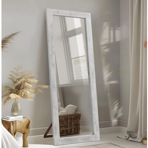 MELOMOIR Rustic Farmhouse Full Length Mirror with Wood Frame, 56"x21" Long Mirror for Bedroom Living Room Cloakroom, Free Standing Hanging or Leaning, Weathering White