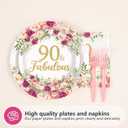 96Pcs 90th Birthday Decorations for Women Rose Gold Floral Party Plates and Napkins Disposable 90th Birthday Gifts Tableware Set for Women Fabulous Party Decorations Serves 24