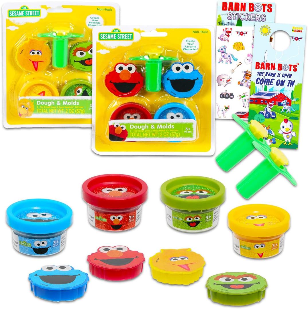 Sesame Street Arts and Crafts Kit for Kids - Bundle with Moldable Dough Tubs, Character Molds, Extruder, Stickers, More | Sesame Street Sensory Play for Boys, Girls