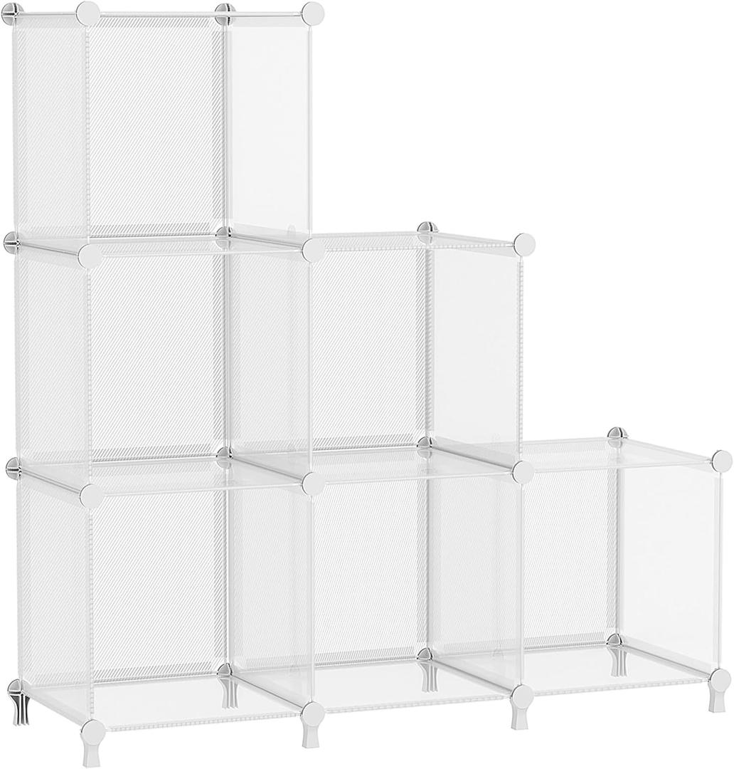 AWTATOS Cube Storage Organizer, Closet Organizers and Storage, 6 Cube Shelves Bookshelf, DIY Stackable Plastic Clothes Organizer Shelving for Bedroom, Home, Transparent Twill, 11.8" X 11.8" X 11.8"