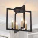 Modern Farmhouse 4-Light Black and Gold Ceiling Light Fixture, Industrial Close to Ceiling Light with Geometric Metal Shade, Perfect for Kitchen, Hallway, Bathroom