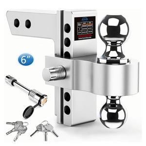 Adjustable Trailer Hitch, 6 Inch Drop Hitch Ball Mount (Fits 2-Inch Receiver), 12,500 LBS GTW, (2" & 2-5/16") Chrome Plated Steels Balls, Aluminum Tow Hitches with Two Anti-Theft Pins Locks