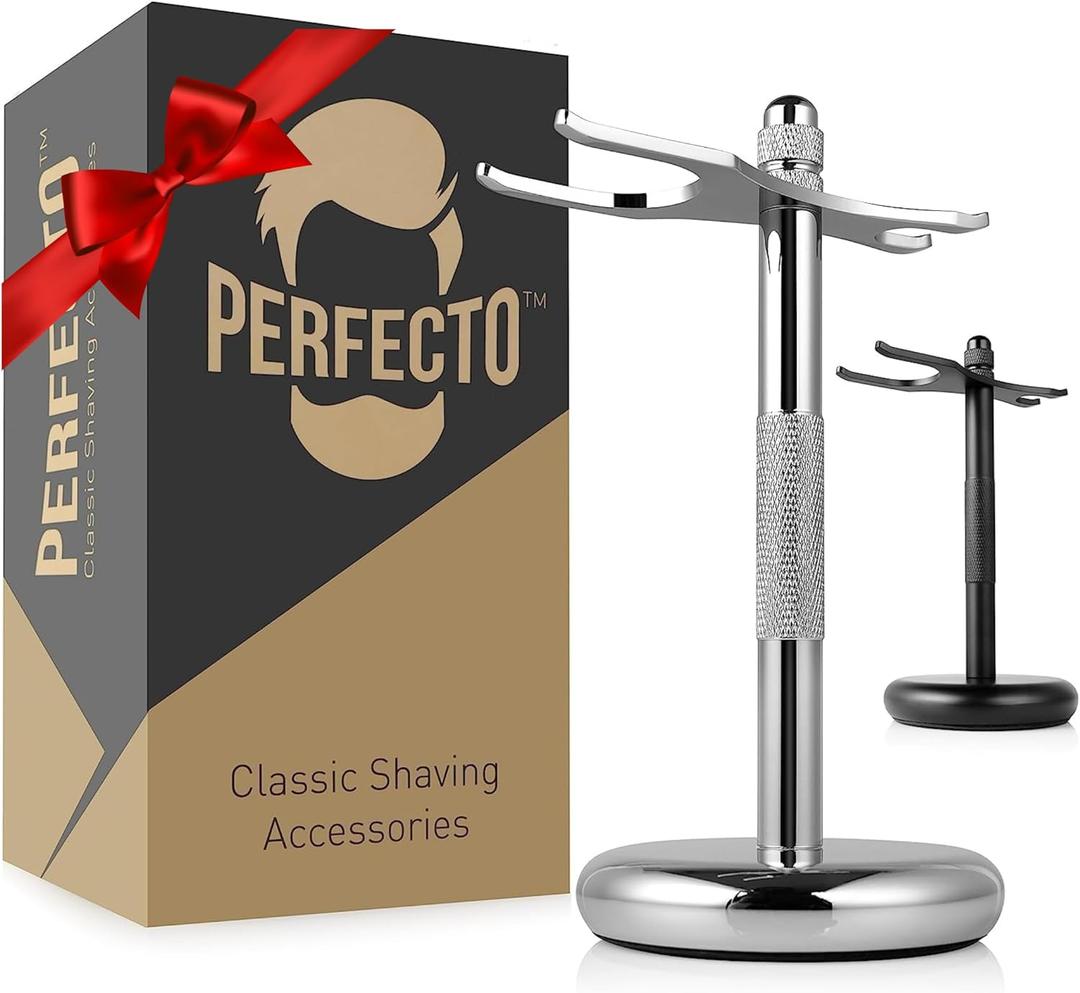 Perfecto Deluxe Chrome Razor and Brush Stand - The Best Safety Razor Stand. This Will Prolong The Life of Your Shaving Brush, metal