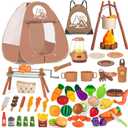 80PCS Kids Camping Toys Set with Play Tent Campfire Toys,Toy BBQ Grill Set,Pretend Cutting Play Food Set for Kid Kitchen, Indoor Outdoor Toys Pretend Playset for Toddler,Gifts for Boys Girls