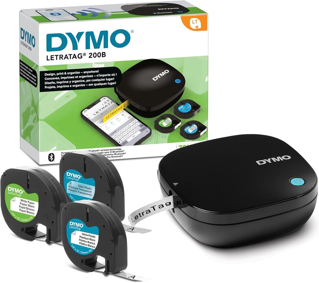 DYMO LetraTag 200B Bluetooth Compact Label Maker, Value Pack, Wireless Connection to iOS and Android, Includes 3 Assorted Label Tapes