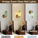 Green Glass Sconce Vintage Vanity Sconces Brass, Bulb Included, 5.5in