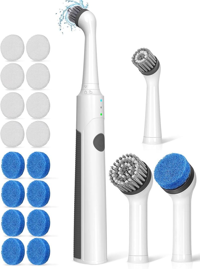 3 x Electric Grout Brush Power Scrubber: Rechargeable Crevice Cleaning Brushes 4H Working Times IPX7 Waterproof with Multi Brush Head for Home Kitchen Window Bathroom Tub Grout Tile (White)