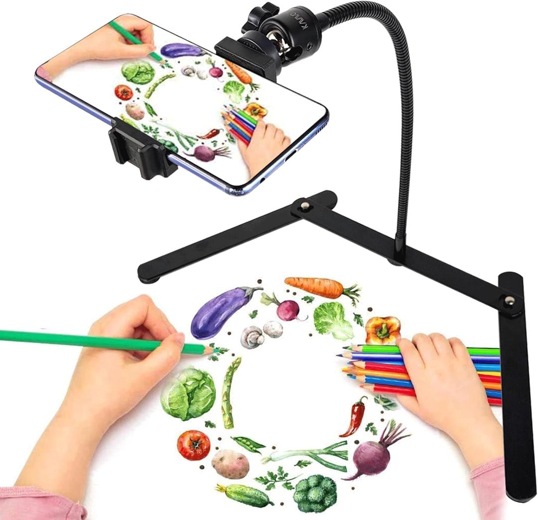 Adjustable Gooseneck Cellphone Holder,Overhead Phone Mount,Table Top Teaching Online Stand for Live Streaming and Online Video and Food Crafting Demo Drawing Sketching Recording.