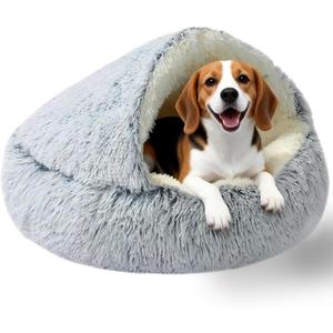 Dog Beds Medium Size Dogs, Calming Deluxe Plush Dog Cave Bed for Medium Dogs - Removable & Washable with Zipper, Built-in Support & Stable Non-Collapsible, Pet Bed for Dogs & Cats 32×32Inch