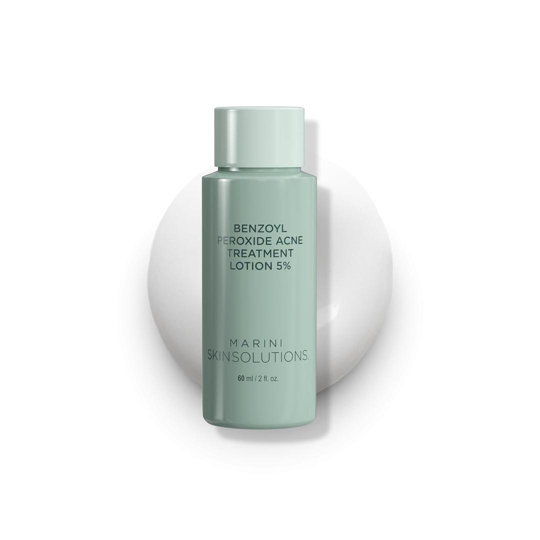 Marini SkinSolutions Benzoyl Peroxide Acne Treatment Lotion 5% - Targets & Treats Acne-Prone Skin - Clears Pores & Excess Oil - Made in the USA - 2 fl oz