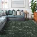 Dark Green Floral Area Rug 5x7,Washable Boho Rugs for Bedroom Living Room, Super Soft Dining Room Carpet Upgraded Anti-Slip Backing Rug for Farmhouse Kids Playroom, Dark Green and Cream