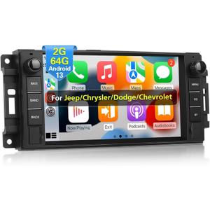 NHOPEEW [2+64G] Car Radio for Jeep/Chrysler/Dodge/Chevrolet - Wireless Carplay and Android Auto - 7 Inch Touch Screen Android Car Stereo with EQ Setting/WiFi/GPS/SWC + AHD Backup Camera