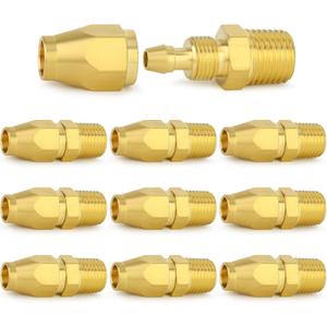ChillWaves Brass Pneumatics Reusable Replacement FittingHose-End Repair Fitting 1/4" ID Hose1/4" Barbx 1/4" NPT Rigid(10-PACK)