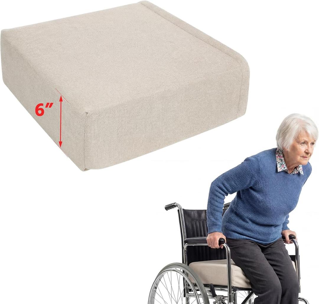 Geelin Booster Cushion for Adults Seat and Chair Cushion with Strap Easy Rise for Elderly Butt Foam Seat Pillow for Adults Seniors Wheelchair Home Office Patio, 16 x 16 x 6 Inch(Linen,Beige)