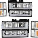 AUTOSAVER88 LED DRL Headlights Assembly Compatible with 1994-1999 Chevy C/K C10 Suburban Tahoe Headlight Headlamp Replacement with Corner Light Chrome Housing Amber Reflector