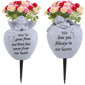 Angel and Cross Cemetery Grave Memorial Vases，Grave Decorations for Cemetery，Set of 2 Cemetery Memorial Vases with Removable Stakes,Memorial Gifts for Loss of Loved