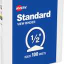 Avery Standard View 3 Ring Binder, 0.5" Round Rings, 100-Sheet Capacity, 0.7 Inch Wide Spine, 1 White Binder, Ideal for Lightweight Organization and Occasional Referencing (05706)