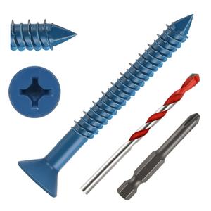1/4" x 2-1/2" Concrete Screws, 50 PCS Blue Flat Head Concrete Screws Anchor Kit with Drill Bit and Screwdriver Bit, for Masonry, Cement, Block, Brick or Stucco