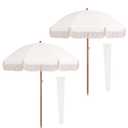 Klyyo Clyro 2 Pcs 7ft Boho Beach Patio Umbrella with Fringe, Beige