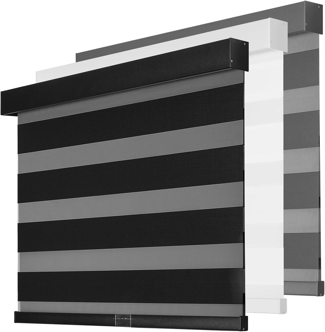 Cordless Zebra Blinds for Indoor Windows,17" W x 72" H,Black | Light Filtering Free-Stop Roller Shades,Dual Layer Day & Night Privacy,Pull Down Door Blinds for Home Office,Easy Install
