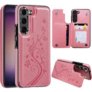 Korecase Compatible with Samsung Galaxy S24 Plus Wallet Case with Card Holder,Butterfly PU Leather Double Magnetic Back Flip Card Slots Cover for Women,Pink