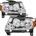 Halogen Headlights Assembly Compatible with 2011-2017 Jeep Compass,2011-2013 Jeep Grand Cherokee Headlamp, NOT for HID Models
