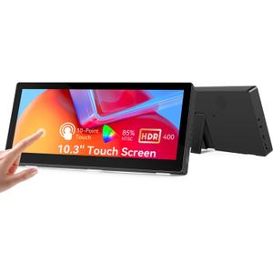10.3 Inch Small Touchscreen Monitor, 400cd/m, IPS Stretched Bar LCD Mini Travel Touch Display 1920 * 720 HDMI USBC, Portable Touch Screen for Laptop Computer Windows Aida64 GPU CPU RAM Monitoring