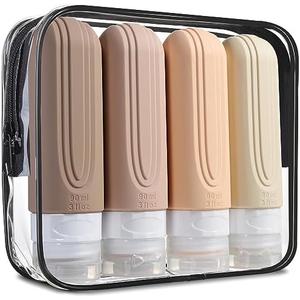Mrsdry Travel Bottles for Toiletries, Tsa Approved 3oz Travel Size Containers BPA Free Leak Proof Refillable Liquid Silicone Squeezable Travel Accessories for Shampoo Conditioner Lotion (4 Pack)